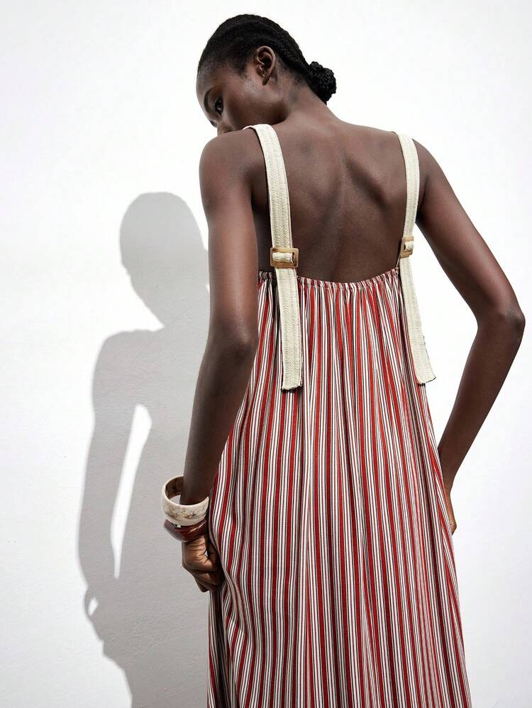 SHEIN Maija Women's Striped Casual Loose Spaghetti Strap Dress
