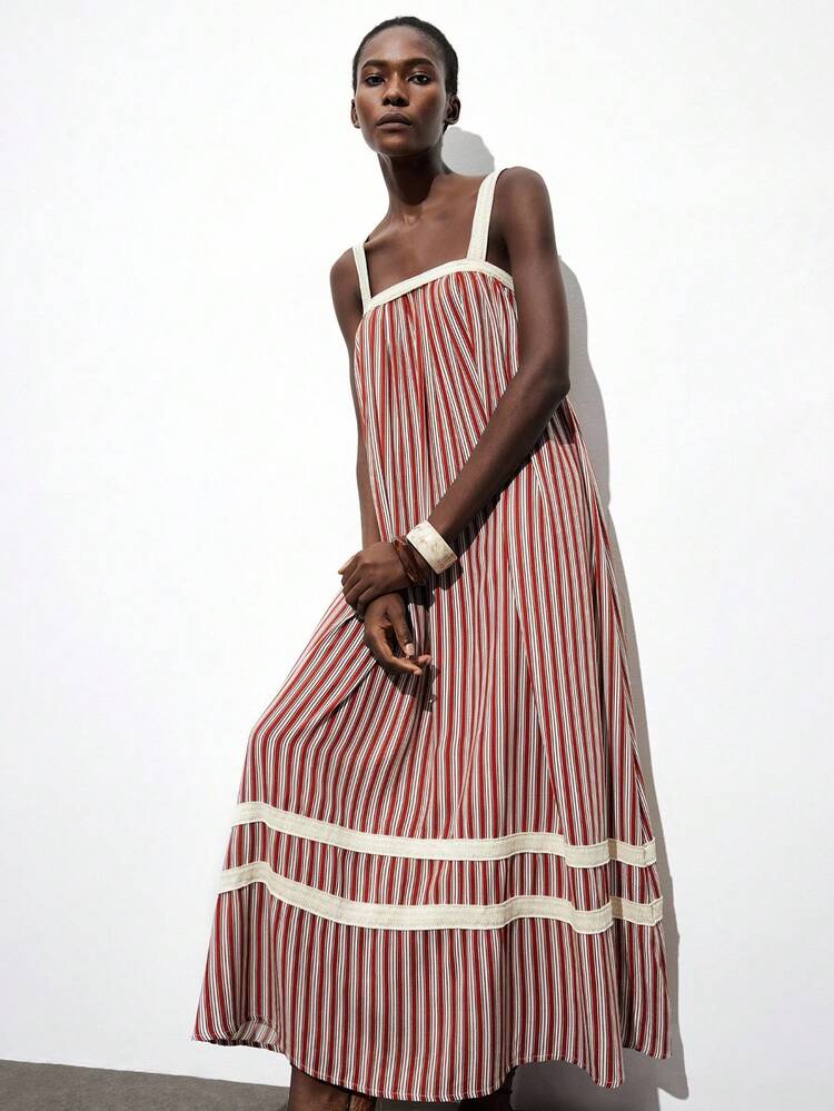 SHEIN Maija Women's Striped Casual Loose Spaghetti Strap Dress