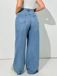 RueChic Plus, Wash Detailed Frayed Hem Wideleg Jean - Medium Wash - View 2