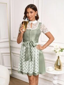 Gownix Gaun Patchwork Renda Elegan, Cocok untuk Oktoberfest, Dirndl, dan Acara Oktoberfest lainnya. - Hijau - View 6