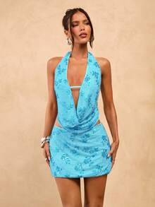 SHEIN BAE Falda corta de mujer de verano para vacaciones en la playa, estilo bohemio con lentejuelas y flores, para fiestas, clubes, conciertos y sexy