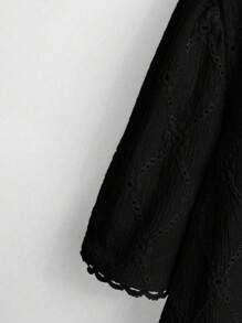 GlowEve CURVE Plus Size Women's Pink Simple Embroidered V-Neck Short Sleeve Blouse, Suitable For Commuting - Black - View 3