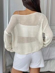 Flirla Women's Solid Color Hollow-Out Casual Sweater