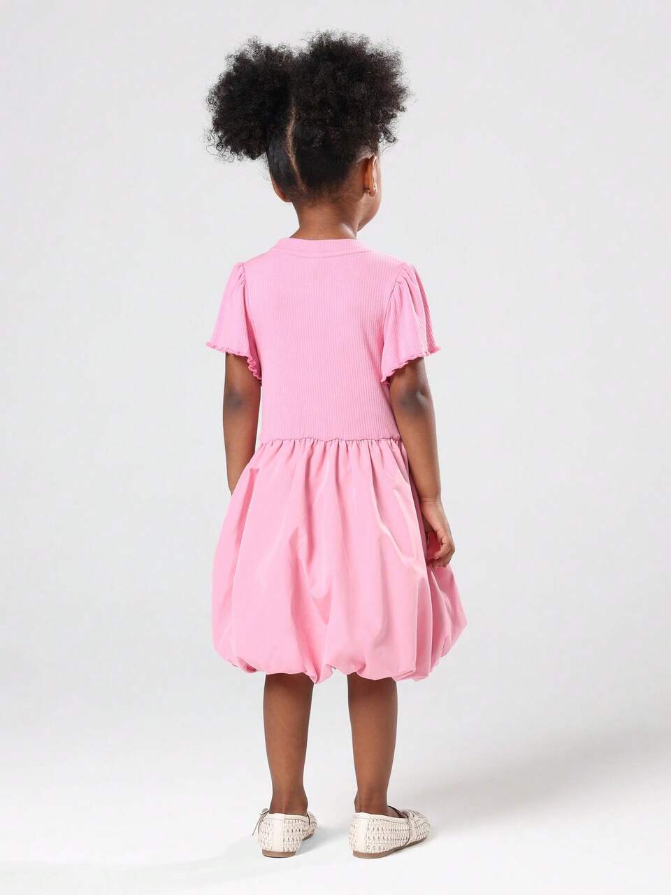 Ribbed Bubble Dress With Puff Sleeves