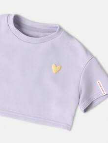 SUMWON Ensemble coordonné fille bébé avec amour de soi, t-shirt à manches courtes et Sweat-shirt oversize avec short assorti, imprimé cœurs, tenue d'été et de printemps - Prune - Voir 6