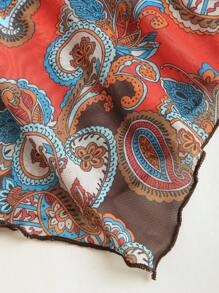 Sweetra Vintage French Milleraie Printed Ruched Waist Mesh Summer Blouse, Unique Design Chic Sexy Top For Women - Multicolor - View 4