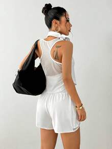 Easithlete 2 件女式无袖 T 恤和短裤套装，休闲运动装运动两件套健身套装 - 白色 - 查看 6