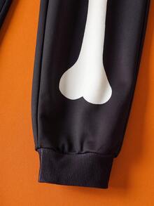 GARFIELD | SHEIN 青少年男孩可爱卡通万圣节图案圆领长袖针织宽松运动衫和裤子套装 - 彩色 - 查看 9