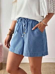 EMERY ROSE Women's Casual Washed Denim Shorts, Casual Street Patchwork Pocket Loose Wide Leg Jeans Women Jeans Baggy Loose Jeans Barrel Leg/Barrel-Leg Jeans Old Money Style - Blue - View 4