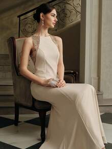 Anewsta Women's High-End Custom Beaded Luxurious Shoulder-Revealing Dress