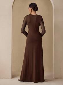 Graceveil 女士优雅合身腰长裙 - 咖啡 - 查看 7