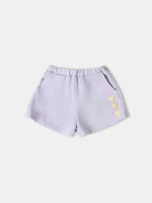 SUMWON Ensemble coordonné fille bébé avec amour de soi, t-shirt à manches courtes et Sweat-shirt oversize avec short assorti, imprimé cœurs, tenue d'été et de printemps - Prune - Voir 5