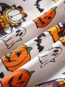 GARFIELD | SHEIN 2pcs Baby Boy Halloween Pumpkin, Ghost & Bat Graphic Crew Neck Long Sleeve Sweatshirt And Pants Knit Loose Fit Set