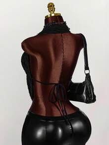 Amplova 女式深垂领露背吊带背心 - 黑色 - 查看 5