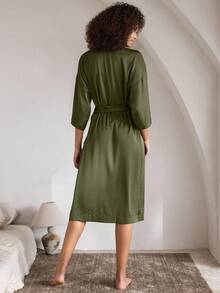 Ocili Leisure Comfortable Silky Waffle Robe With Tie, Soft Mid-Sleeve Ladies Nightgown Babydoll Luxeloungewear