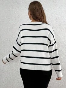 SHEIN Tall CURVE 大码休闲通勤拼色条纹毛衣 - 彩色 - 查看 2