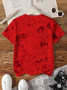 LOONEY TUNES X SHEIN 青少年男孩卡通图案圆领短袖 T 恤 - 白色 - 查看 2