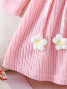 Souflis Souflis 女宝宝针织罗纹圆领长袖大蝴蝶结3D碎花连衣裙，甜美可爱儿童春秋装 - 粉色 - 查看 5