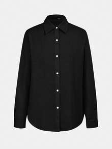 BizChic 黑色翻领露肩前开襟衬衫，现代优雅都市通勤日常浪漫90年代复古风，适合圣诞节、新年、情人节、派对、海滩、毕业典礼、时尚、嘉年华、假日、婚礼宾客、早午餐、机场等多种场合。 - 黑色 - 查看 8