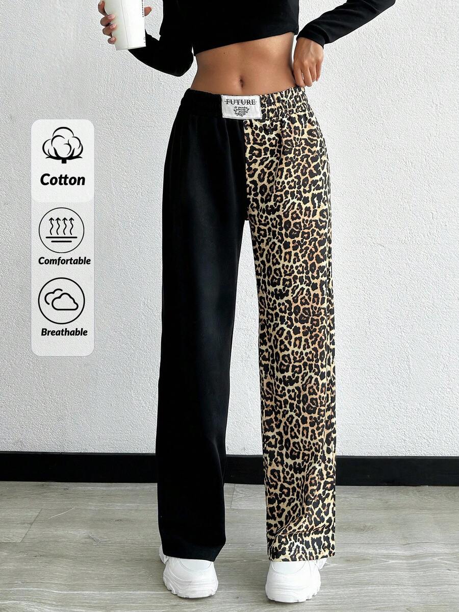 EURMUSE Petite Cotton Petite Two Color Contrast Printed Sweatpants - Black and White - View 1