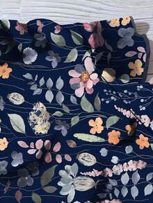 EMERY ROSE Floral Pattern Women's Blue Casual Shirt, Suitable For Summer Chic Blouses For Women