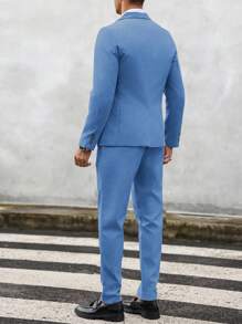 Manfinity Mode 男士淡蓝色西装两件套：修身休闲西装外套和裤子，打造时尚现代造型 - 藍色 - 查看 2