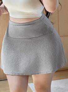Dazy Plus College Style Solid Color Elastic Plus Size Women Sweater Skirt, Autumn/Winter - Grey - View 5