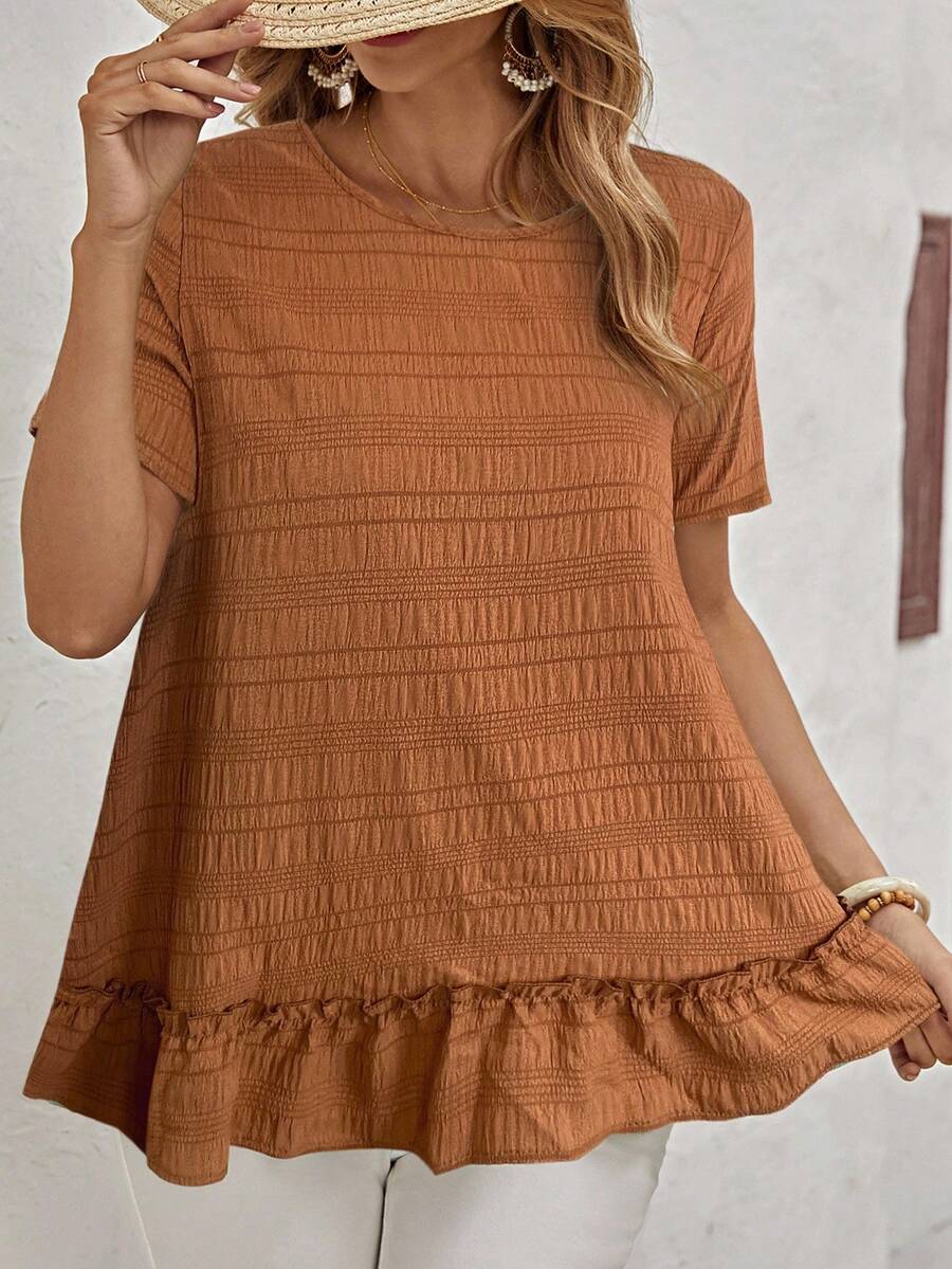 EMERY ROSE 素色荷葉邊紋理質感襯衫