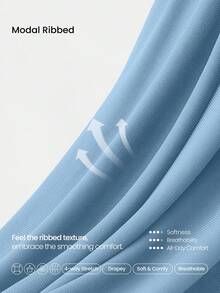 GLOWMODE Modal Ribbed Wide-Leg Built-In Adjustable Drawstring Waist Active Pants With Side Pockets Daily Casual Wear  Spring Summer - Baby Blue - View 4