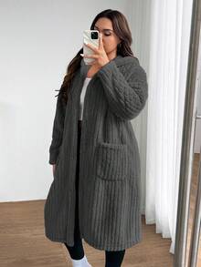 SHEIN EZwear 加大码深灰色双面羊毛夹克 - 深灰色 - 查看 12