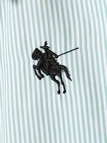 1pc Girls' Turndown Collar Long Sleeve Button-Up Striped Shirt With Embroidered Front Graphic, Casual Blouse For Autumn Fall Winter - Green - View 6