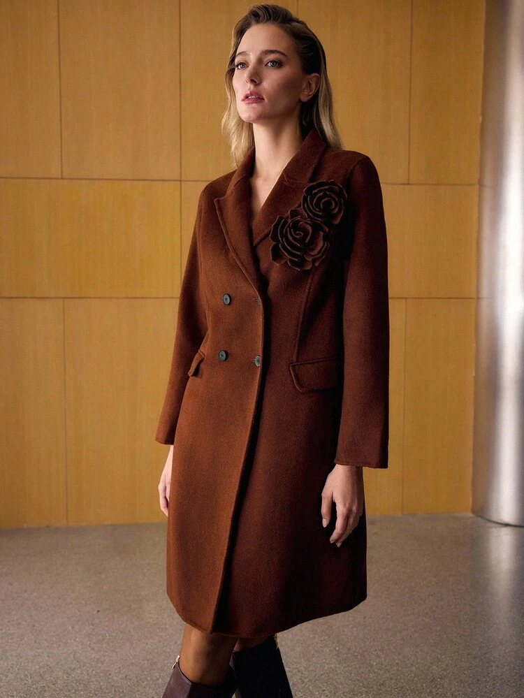 WOOL STEREO FLORAL DOUBLE-BREASTED OVERCOAT