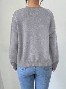 Selianne 女式纯色前系带长袖休闲衬衫，简约设计，适合日常穿着短款开衫黑色开衫女孩蝴蝶结开衫黑色开衫短款开衫 - 灰色 - 查看 2