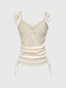 ROMWE Avant 女士万圣节天使十字架印花缎面吊带背心 - 杏色 - 查看 4