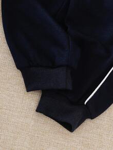 SHEIN Playful Pals Boys Casual Embroidered Contrast Stripe Zip-Up Top And Sweatpants Set, Autumn/Winter Fall