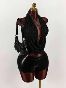 Amplova 女式深垂领露背吊带背心 - 黑色 - 查看 4