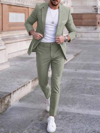 Manfinity Mode Heren effen kleur reverskraag lange mouwen blazer en broek pak set