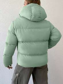 EURMUSE Zippered Hooded Padded Coat With Drawstring Details - Green - View 2