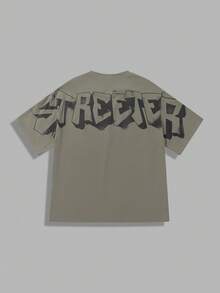 SHEIN Camiseta casual confortável estilo americano vintage folgada, gola redonda, estampa inglesa, manga curta, adequada para uso no verão, 1 peça