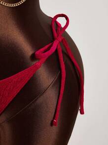 Zestiva Springbreak 纯色纹理吊带三角环金属链装饰文胸上衣和系带侧比基尼泳装套装 - 紅色 - 查看 3