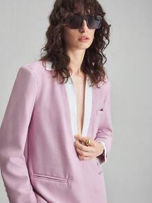Ontre 2025 New Women's Solid Color Patchwork Long Sleeve Minimalist Suit Jacket, Daily Commute, Spring, Retro Style In Fall/Winter - Pink - View 6