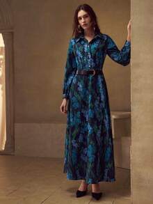 MOTF PREMIUM ALLOVER FLORAL PRINT LANTERN SLEEVE BELTED SHIRT DRESS - Multicolor - View 5