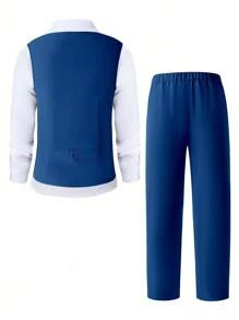 SHEIN 2pcs Teen Boys Gentleman Suit, Vest + Long Trousers, Elegant Outfit For Birthday Party, Wedding, Prom, Graduation, School, Campus, College - Navy Blue - View 2