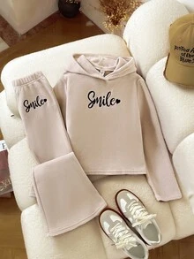 SHEIN Conjunto de sudadera con capucha y pantalones sueltos y cómodos para niñas preadolescentes - Gris - Ver 2