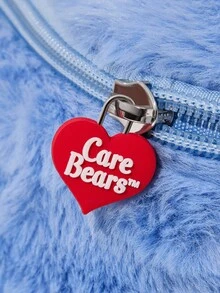 SHEIN X Care Bears 1 件可爱毛绒熊头造型化妆包，手提式，超大容量，可存放化妆品瓶和日常用品，适合女性和青少年，欢呼熊，熊