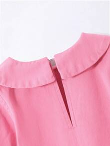 Tween Girl Fuchsia Peter Pan Collar Long Sleeve Ruffle Hem Casual Cute Sweet Pleated Dress - Hot Pink - View 5