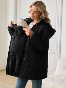 SHEIN 孕妇休闲纯色保暖三合一夹克，秋冬