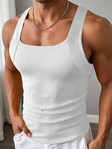 Manfinity Dauomo Men Plain Ribbed Slim Fit Casual Tank Top - White - View 1