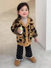 DAZY Infant/Toddler Girls' Allover Leopard Print Casual Cardigan, Spring/Autumn - Coffee Brown - View 4