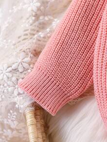 SHEIN Suéter versátil y lindo con patrón de amor para bebé y niña, prenda exterior de punto de una sola pieza - Rosa - Ver 6